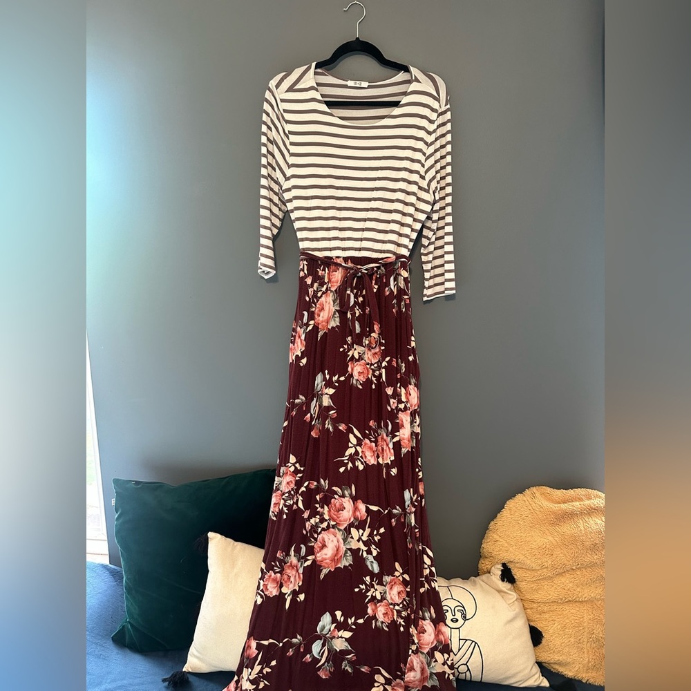 Lux & Co long maxi dress floral and striped print
